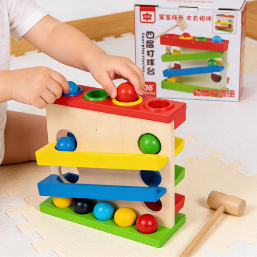 Juegos Didacticos Infantil Madera Martillo Pelotas Habilidad Madera Natural Clara Con Acabados Pulidos