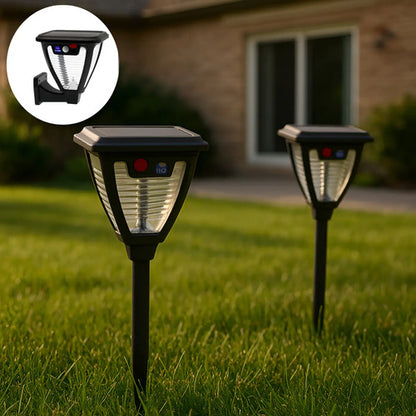 Set X2 Farol Solar Exterior Foco Lampara Led Estaca Jardin Negro