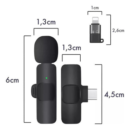 Microfono Solapero Inalambrico X2 Usb Tipo C Android Ios Negro