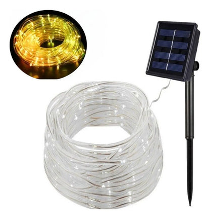 Manguera Luz Led Carga Solar Guirnalda Decorativa Guia 10mts Cálida