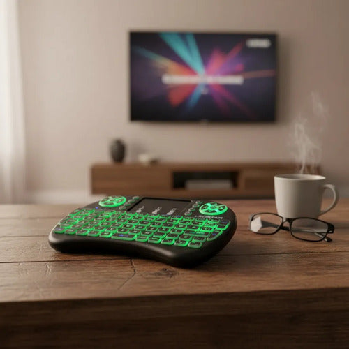 Teclado Tv Inalambrico Panel Tactil Rgb Recargable 3 Colores Verde