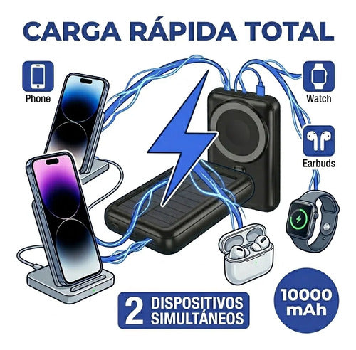 Cargador Portatil Solar Inalambrico 10000 Mah Tipo C Android Negro