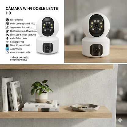 Camara Seguridad Interior Doble Lente Wifi App Ios Android Blanco