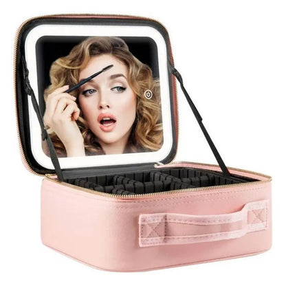 Maletin Cosmeticos Maquillaje Con Luz Led Organizador Espejo Aleatorio