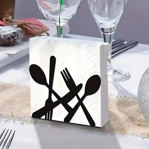 Servilletero Mesa De Metal Negro Diseño Cubiertos Negro