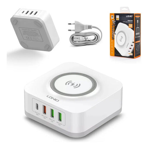 Cargador Pared Inalambrico 32w Carga Rapida Usb + Tipo C Blanco
