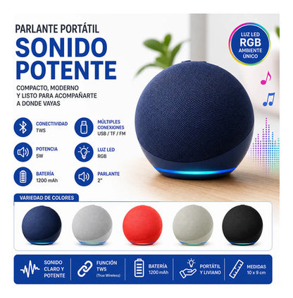 Parlante Portátil 5 Colores Tws Led Rgb Usb Fm Tf Compacto Azul