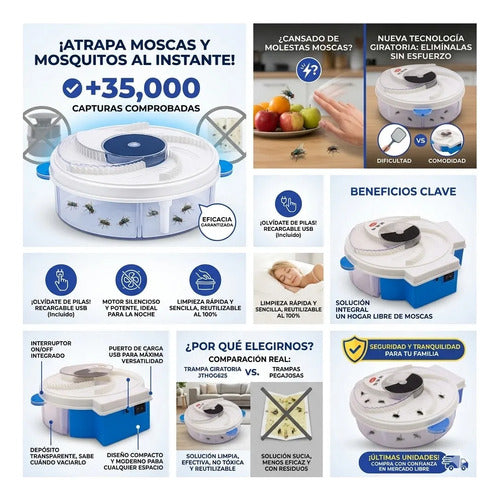 Trampa Atrapa Moscas Mosquitos Electrico Giratorio Portatil