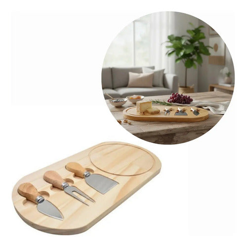 Juego De Cuchillos Para Quesos Con Tabla De Madera Bambu Marrón