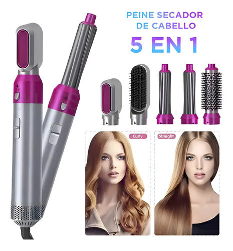 Moldeador De Pelo Secado Alisado Rizado Volúmen 5 En 1 1200w Rosa