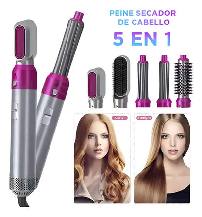 Moldeador De Pelo Secado Alisado Rizado Volúmen 5 En 1 1200w Rosa