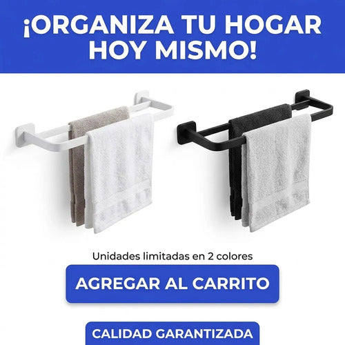 Organizador Toallero Estante Baño Cocina Pared Metalico 49cm Negro