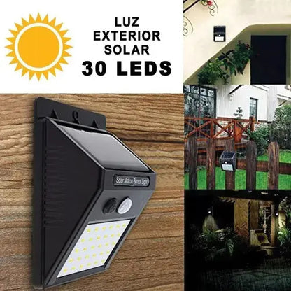 Luz Led Exterior Solar Panel Aplique Con Sensor Movimiento Plafon 30 Leds Farol Detecta Movimiento Luz Para Jardin Entrada Casa Estructura Negro Levys Bazar