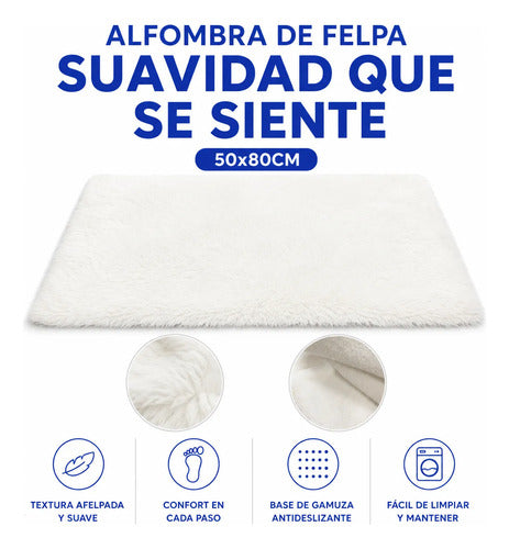 Alfombra Felpa Suave Base Gamuza Decorativa Afelpada 50x80cm 80 M 50 M Blanco