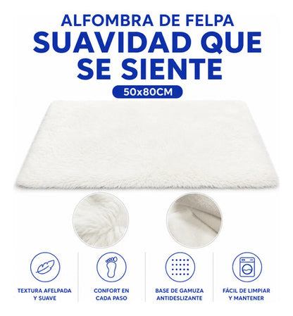 Alfombra Felpa Suave Base Gamuza Decorativa Afelpada 50x80cm 80 M 50 M Blanco