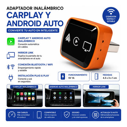 Adaptador Carplay Android Auto Inalámbrico Bluetooth Wifi Naranja