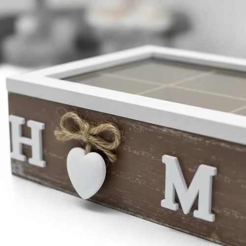 Caja Organizador Madera Sobres Té 6 Compartimentos 24x15cm Marrón Oscuro