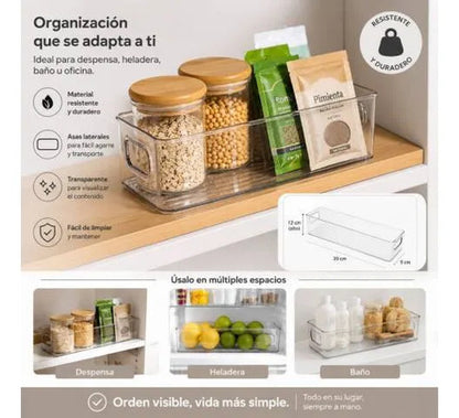 Canasto Organizador Acrílico Multiuso Transparente Asas 39cm Transparente