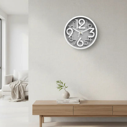Reloj Plástico De Pared Redondo Números 3d 18cm Decorativo Gris Con Borde Blanco