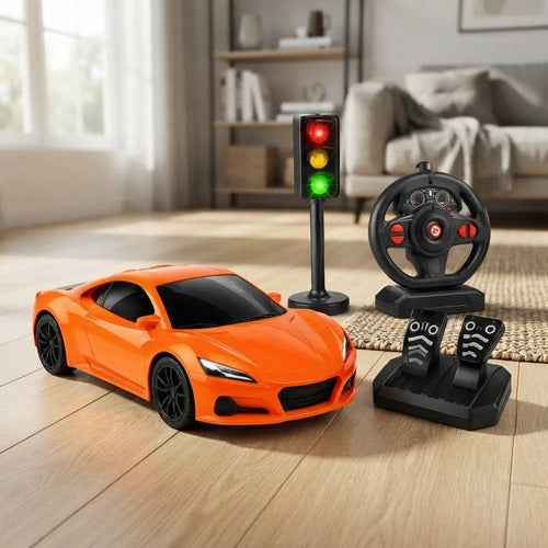 Auto Rc Volante Pedalera Semáforo Luz Sonido Escala 1:16 Rojo