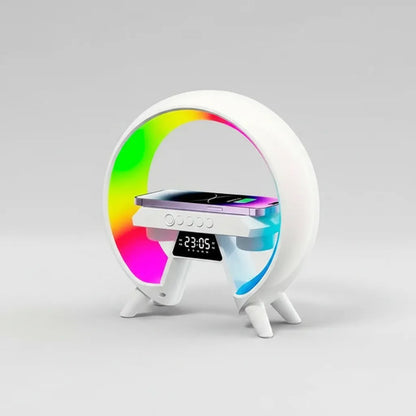 Parlante Bluetooth Cargador Inalámbrico Reloj Luz Rgb Fm Tf Blanco