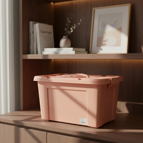 Caja Organizadora Plástica Apilable Tapa Asa 43x29cm Ganchos Rosa