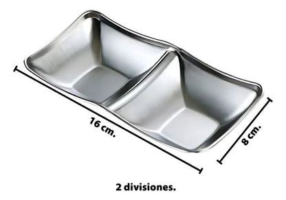 Plato Bandeja Para Condimentos Bowl Doble Acero Inoxidable Plateado