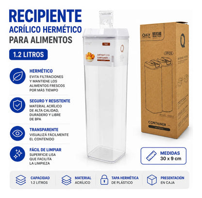 Contenedor Recipiente Alimentos Hermético Acrílico 1.2l Blanco