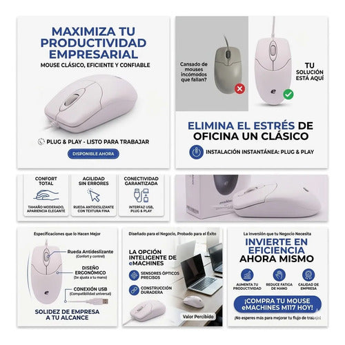 Mouse Optico Cableado Usb Computadora Pc Mac Laptop Oficina Blanco