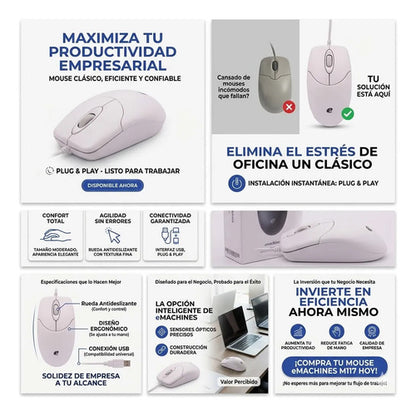 Mouse Optico Cableado Usb Computadora Pc Mac Laptop Oficina Blanco