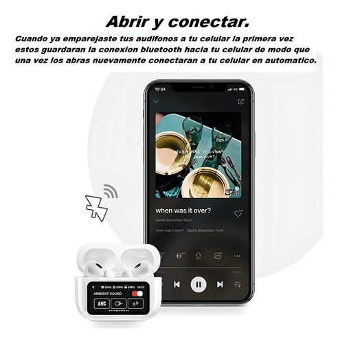 Audifonos Bluetooth A9pro Auriculares Inalámbricos Con Pantalla Táctil Compatible Con iPhone Android Blanco
