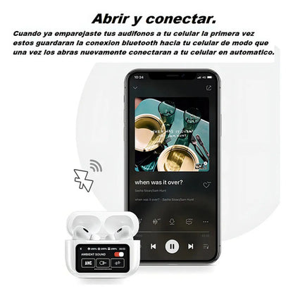 Audifonos Bluetooth A9pro Auriculares Inalámbricos Con Pantalla Táctil Compatible Con iPhone Android Blanco
