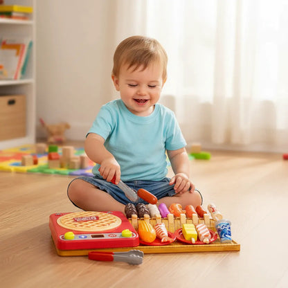 Set Parrilla Infantil De Juguete Luz Sonido Con Accesorios Rojo