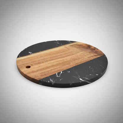 Tabla Cocina Picar Servir Madera Acacia Marmol Redonda 30cm Madera Y Mármol Marróny Negro