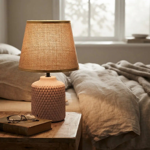 Lámpara Mesa Cerámica Texturizada Velador E27 33cm Beige