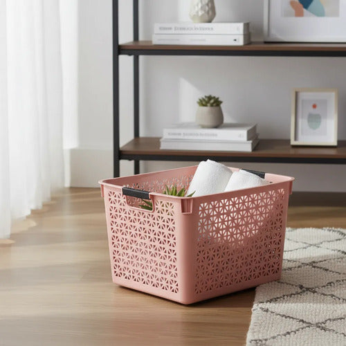 Canasto Plástico Multiuso Organizador Con Asas 35x27x21cm Rosa