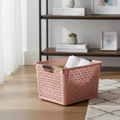 Canasto Plástico Multiuso Organizador Con Asas 35x27x21cm Rosa