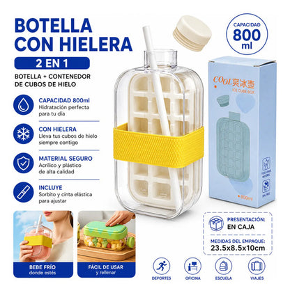 Botella Acrílica Hielera Cinta Ajustable 800m Sorbito 2 En 1 Blanco Botella Con Hielera 2 En 1