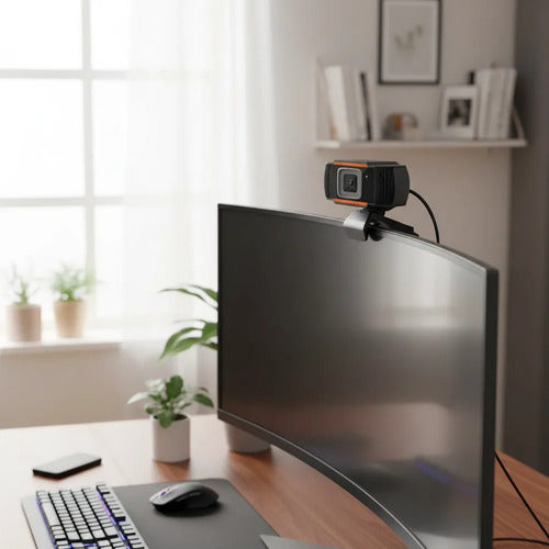 Camara Web Hd Alta Calidad Microfono Autofocus Usb Plug Play Naranja