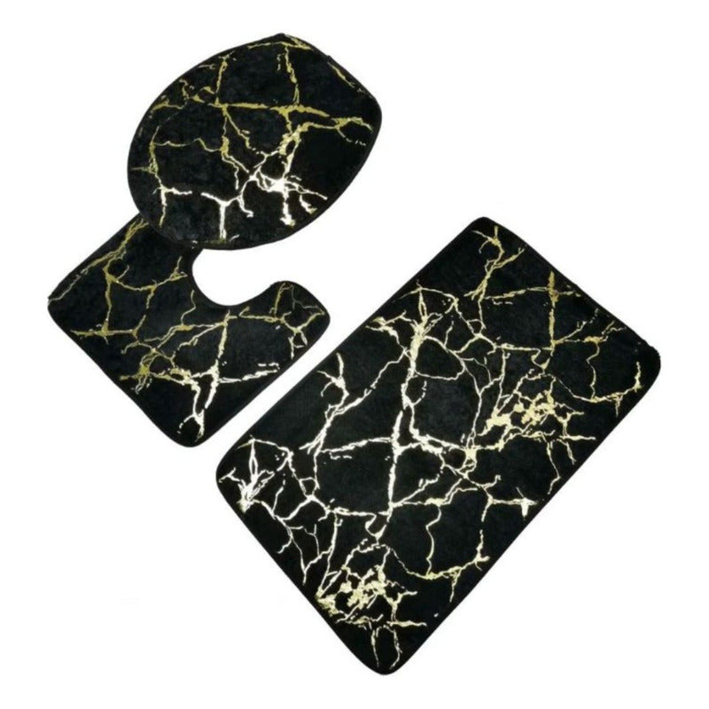 Set De Alfombras Y Cortina De Baño Diseño Marmol 4pcs.