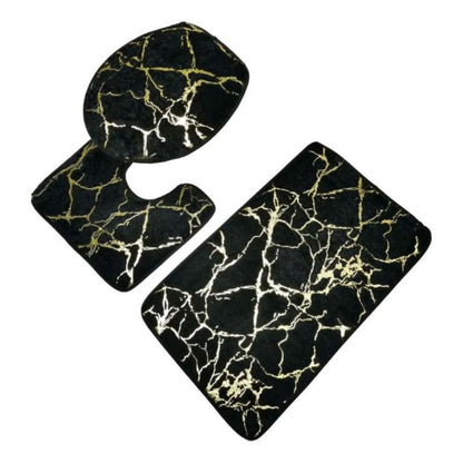 Set De Alfombras Y Cortina De Baño Diseño Marmol 4pcs.