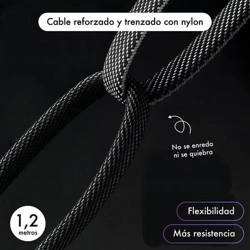 Cable Usb Carga Rápida 4 En 1 Reforzado Para iPhone Y Usb-c Negro