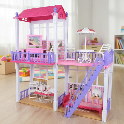 Casa Muñecas Grande 2 Pisos +112 Piezas Accesorios Muebles Rosa