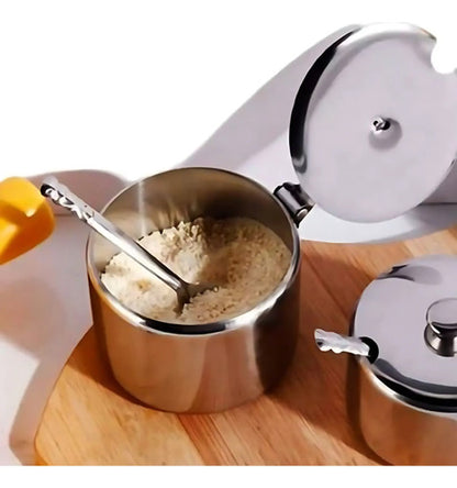 Azucarero En Acero Inox Con Cuchara Y Tapa Plateado