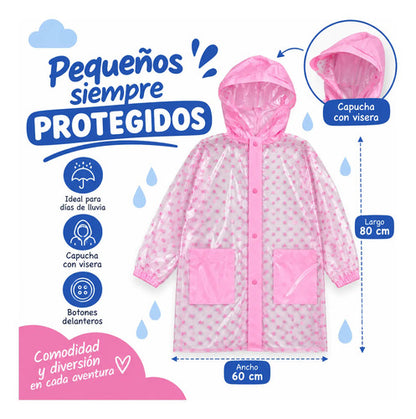 Pilot Impermeable Lluvia Infantil Rosado Capucha Con Visera Rosa L Estampado (motivos Tipo Corazones/figuras)