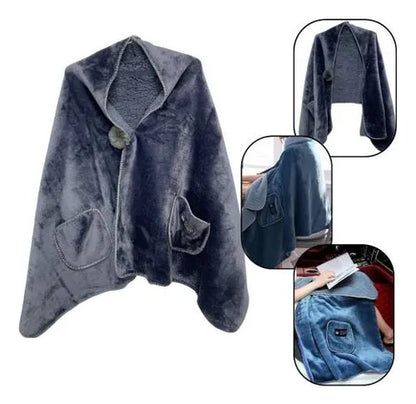 Poncho Manta Corderito Bolsillo 170x65cm Abrigo Frio 450gr Azul Liso U