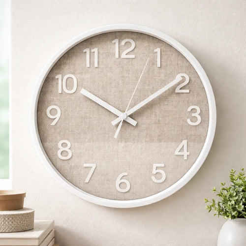 Reloj Pared Redondo Plástico Diseño Moderno 30c Blanco Negro Blanco