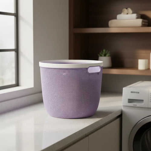 Canasto Cesto Plástico Labrado Multiuso Asa 19cm Organizador Lila