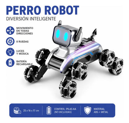 Perro Robot Control Remoto Recargable 8 Ruedas Luces Música Robot