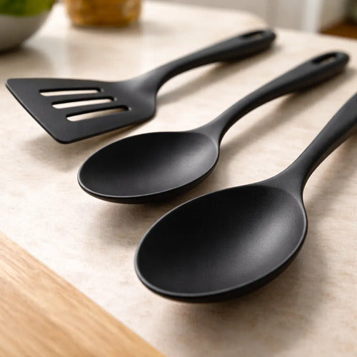 Set X3 Kit Utensilios Cocina Espátula Nylon Resistente 30cm Negro